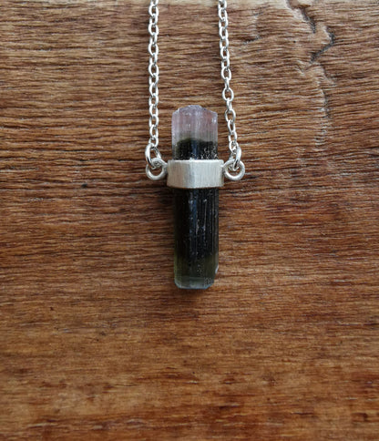 Pink Black Green Tourmaline Pendant