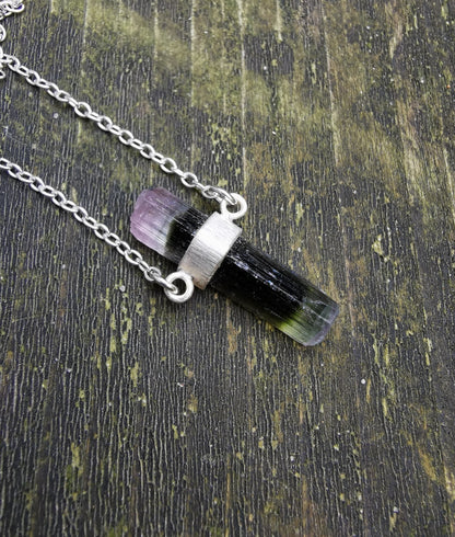 Pink Black Green Tourmaline Pendant