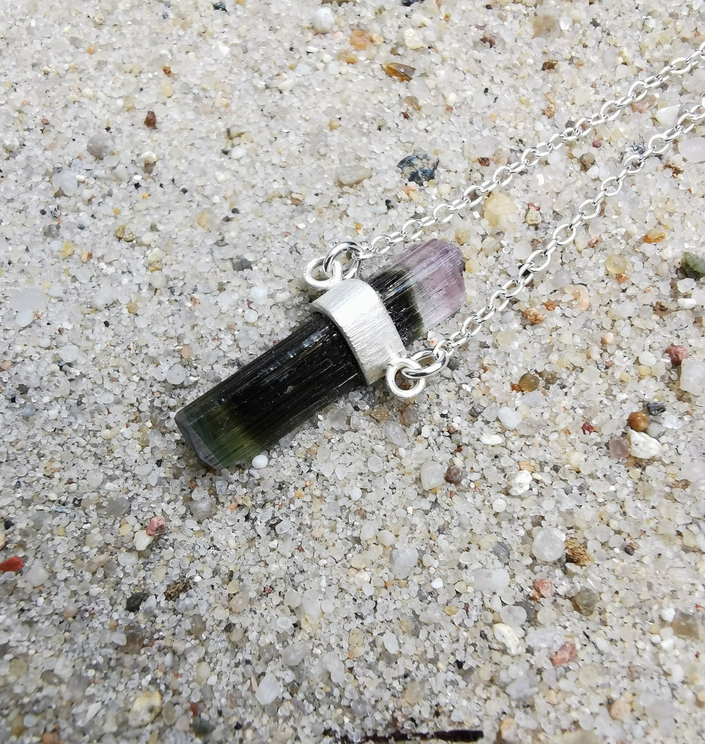 Pink Black Green Tourmaline Pendant