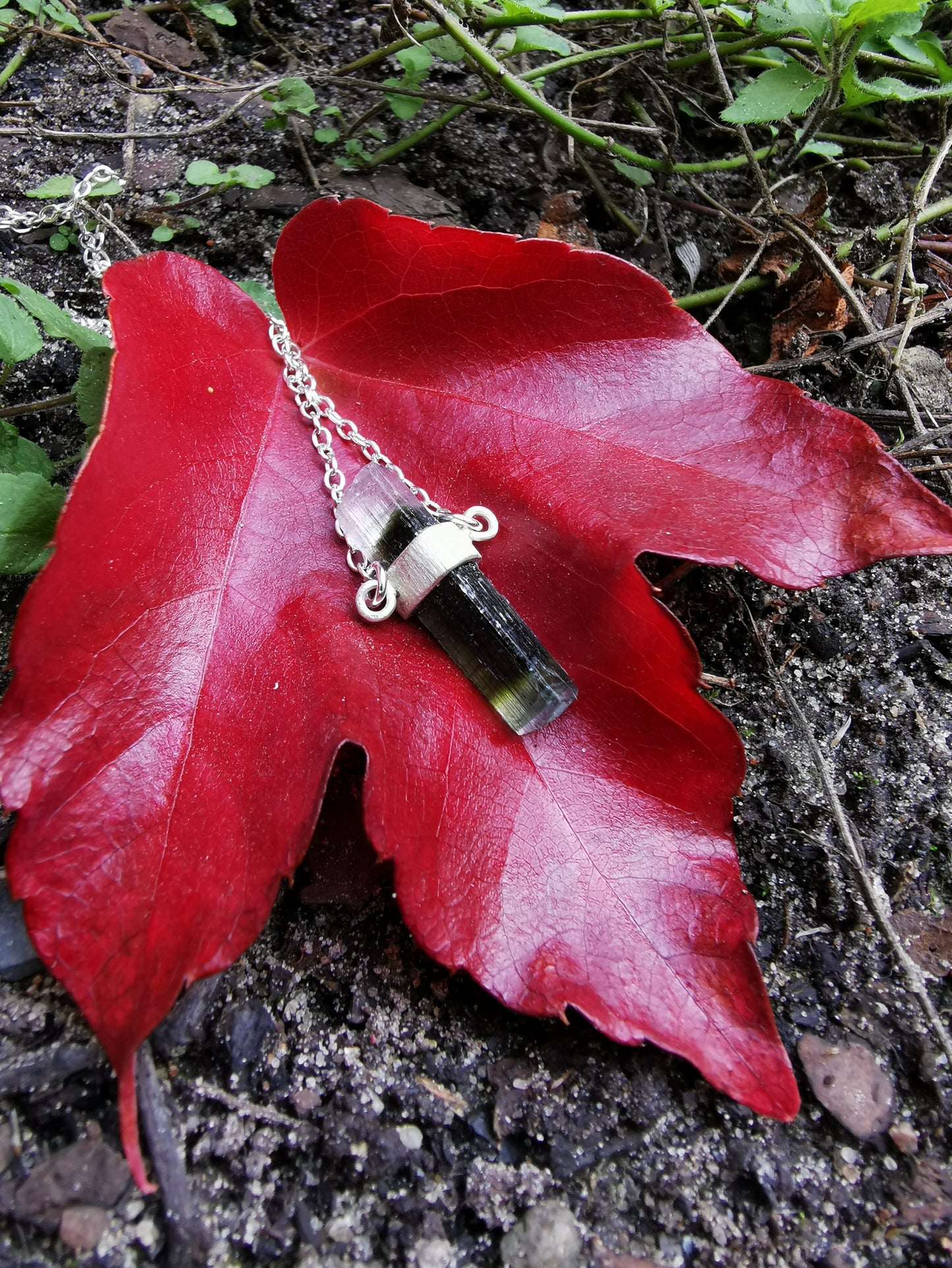 Pink Black Green Tourmaline Pendant