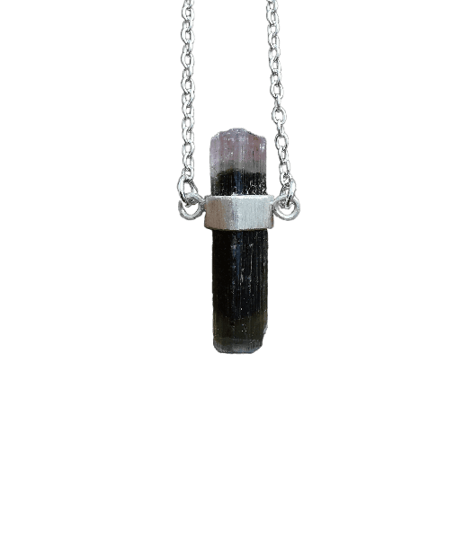 Pink Black Green Tourmaline Pendant